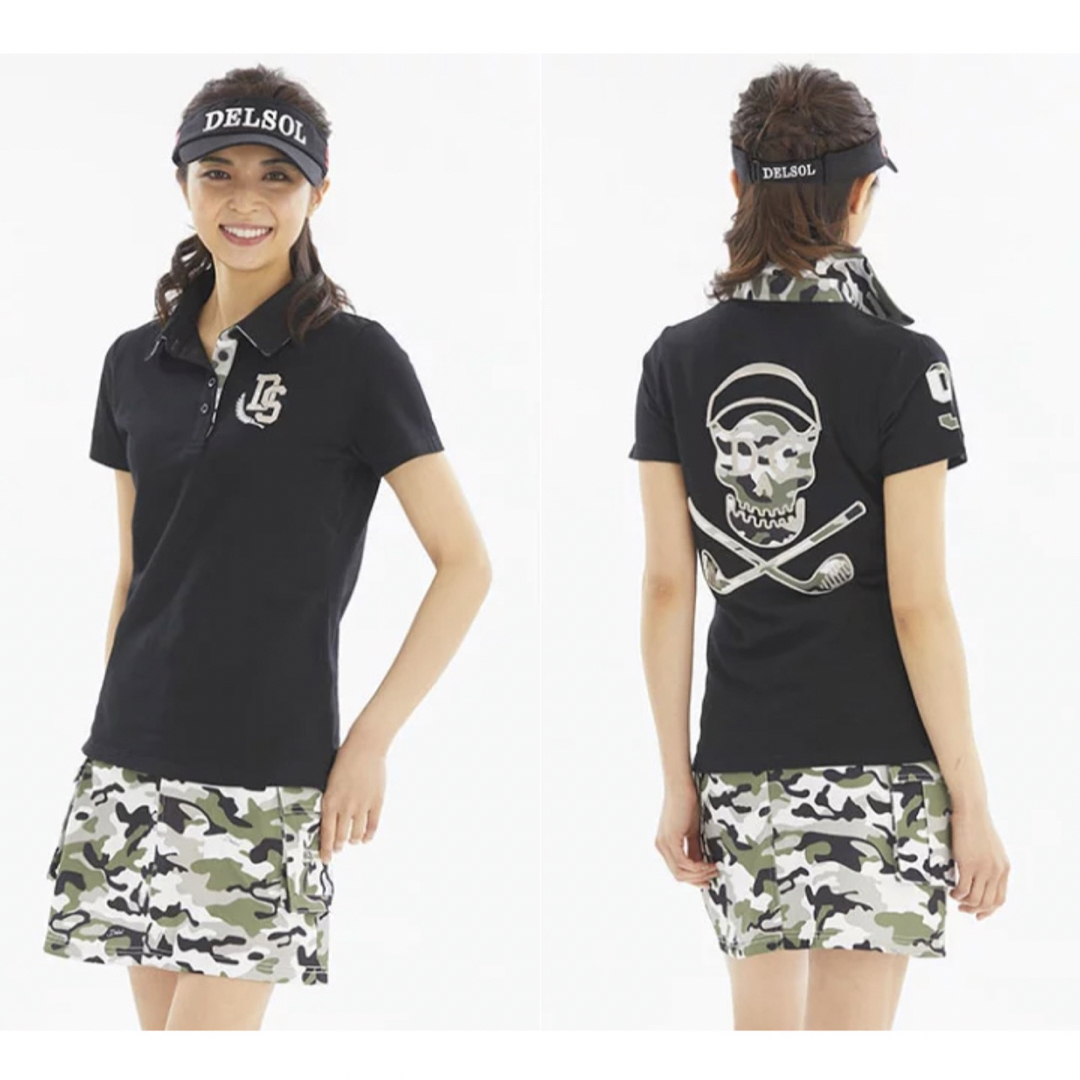 DELSOLゴルフ　スカル柄ポロシャツ　黒 レディースのトップス(ポロシャツ)の商品写真