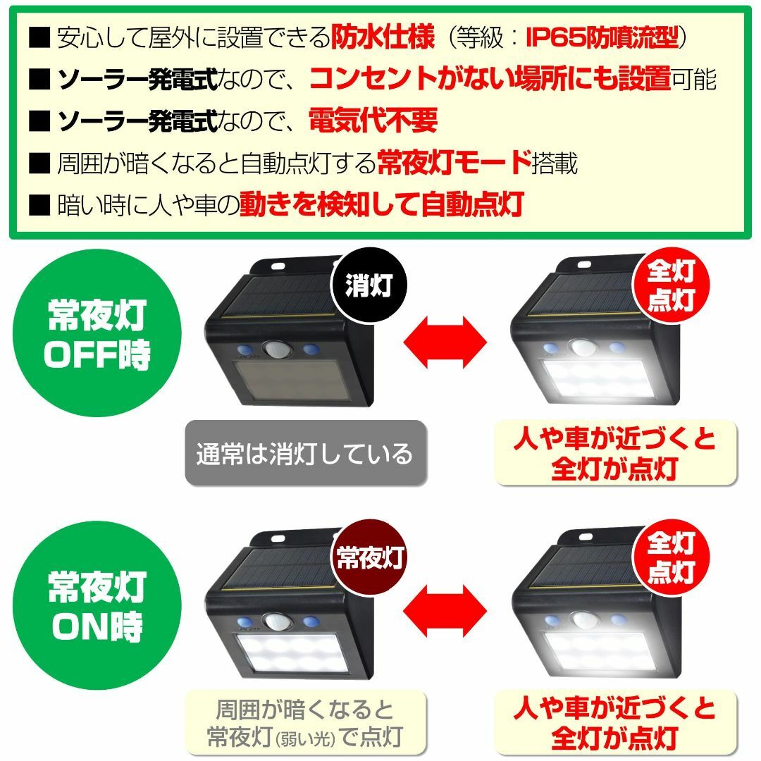 エルパ (ELPA) LEDセンサーウォールライト (大/電球色/ソーラー式/防 4