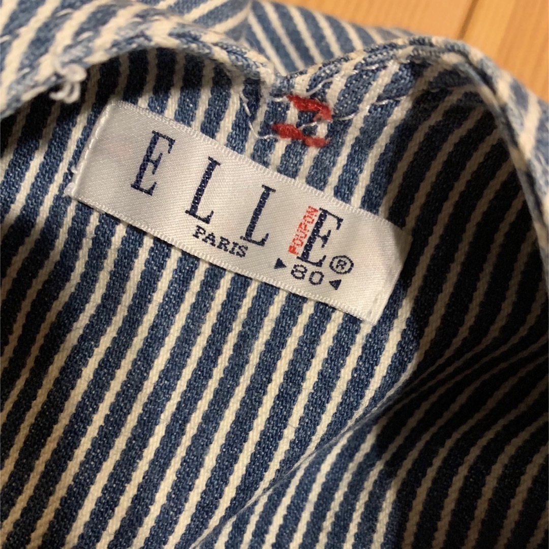 ELLE(エル)のELLE 　ストライプ　サロペット　ロンパース　オーバーオール　つなぎ　デニム キッズ/ベビー/マタニティのベビー服(~85cm)(ロンパース)の商品写真