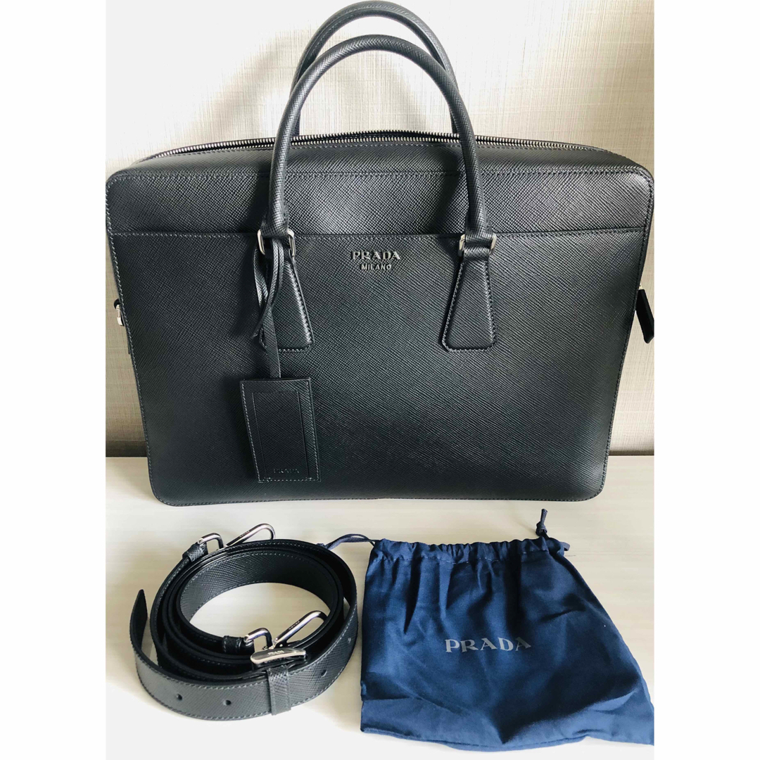 【新品】PRADA プラダサフィアーノ　レザーブリーフケース　ビジネスバッグ　黒