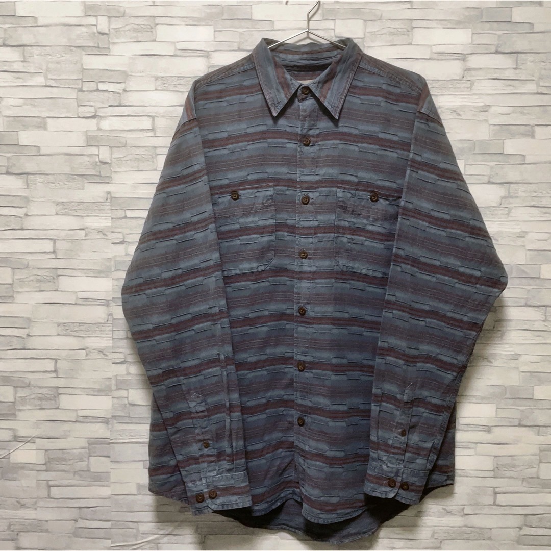 shirts(シャツ)のシャツ　長袖　XL　ブルー　青　ボーダー　USA古着　Vintage 90s メンズのトップス(シャツ)の商品写真