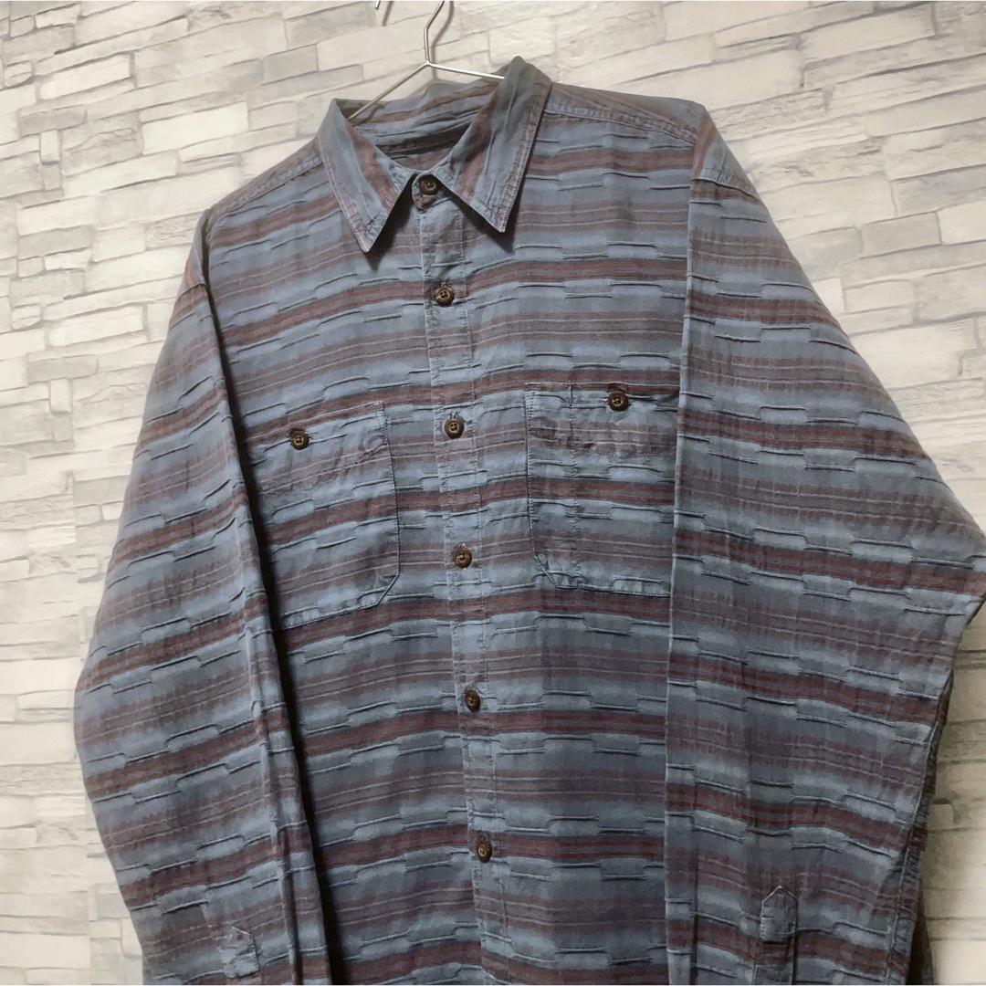 shirts(シャツ)のシャツ　長袖　XL　ブルー　青　ボーダー　USA古着　Vintage 90s メンズのトップス(シャツ)の商品写真