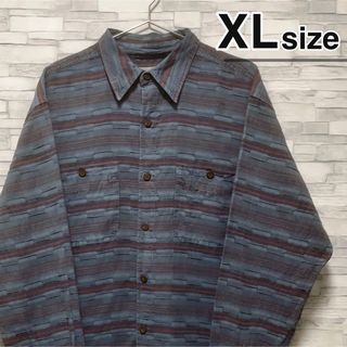 シャツ(shirts)のシャツ　長袖　XL　ブルー　青　ボーダー　USA古着　Vintage 90s(シャツ)