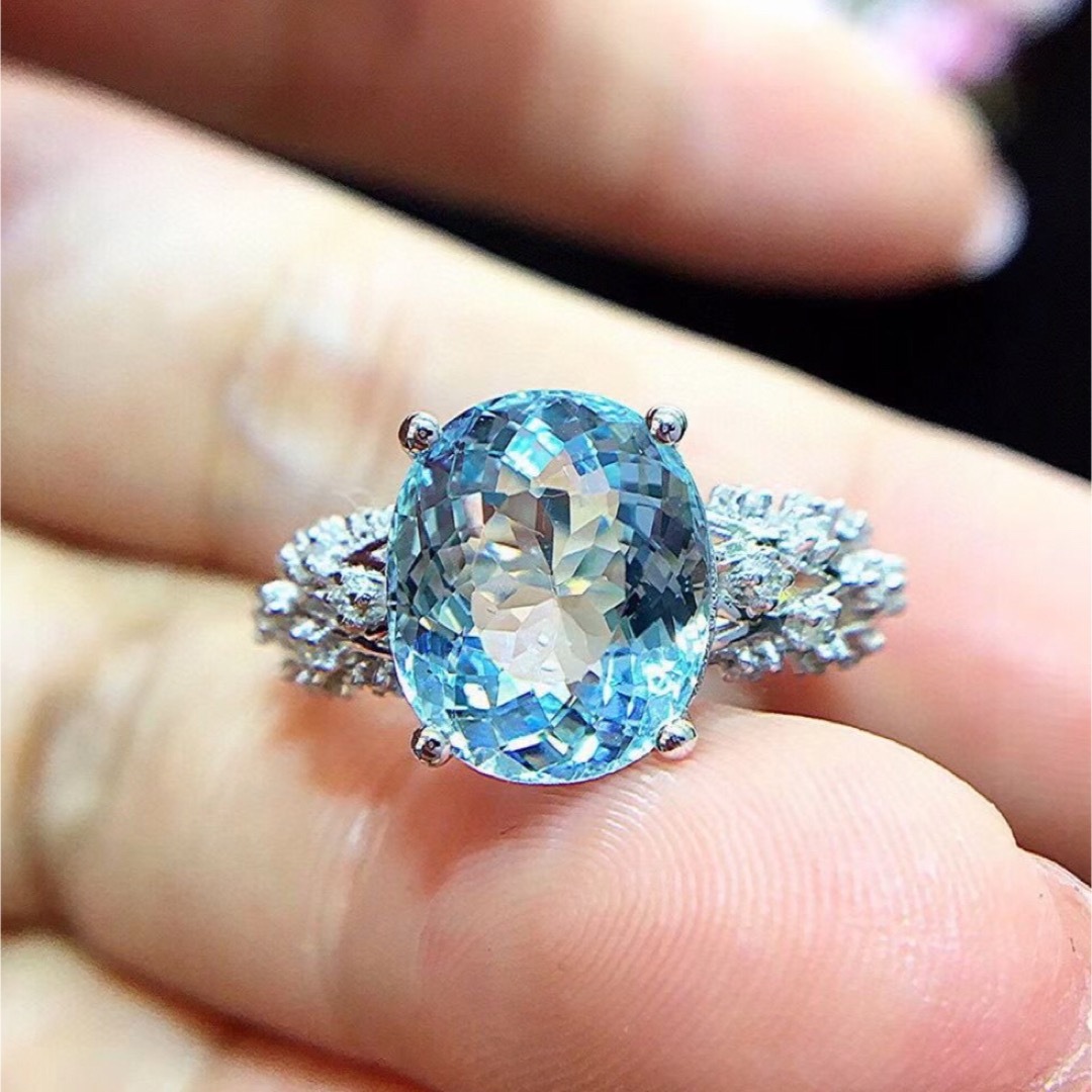 天然アクアマリン ダイヤ リング3.78ct k18 ¥ - リング