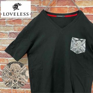 新品　ラブレス　Vネック　Tシャツ　日本製　レア　スカル　チェック柄　胸ポケット