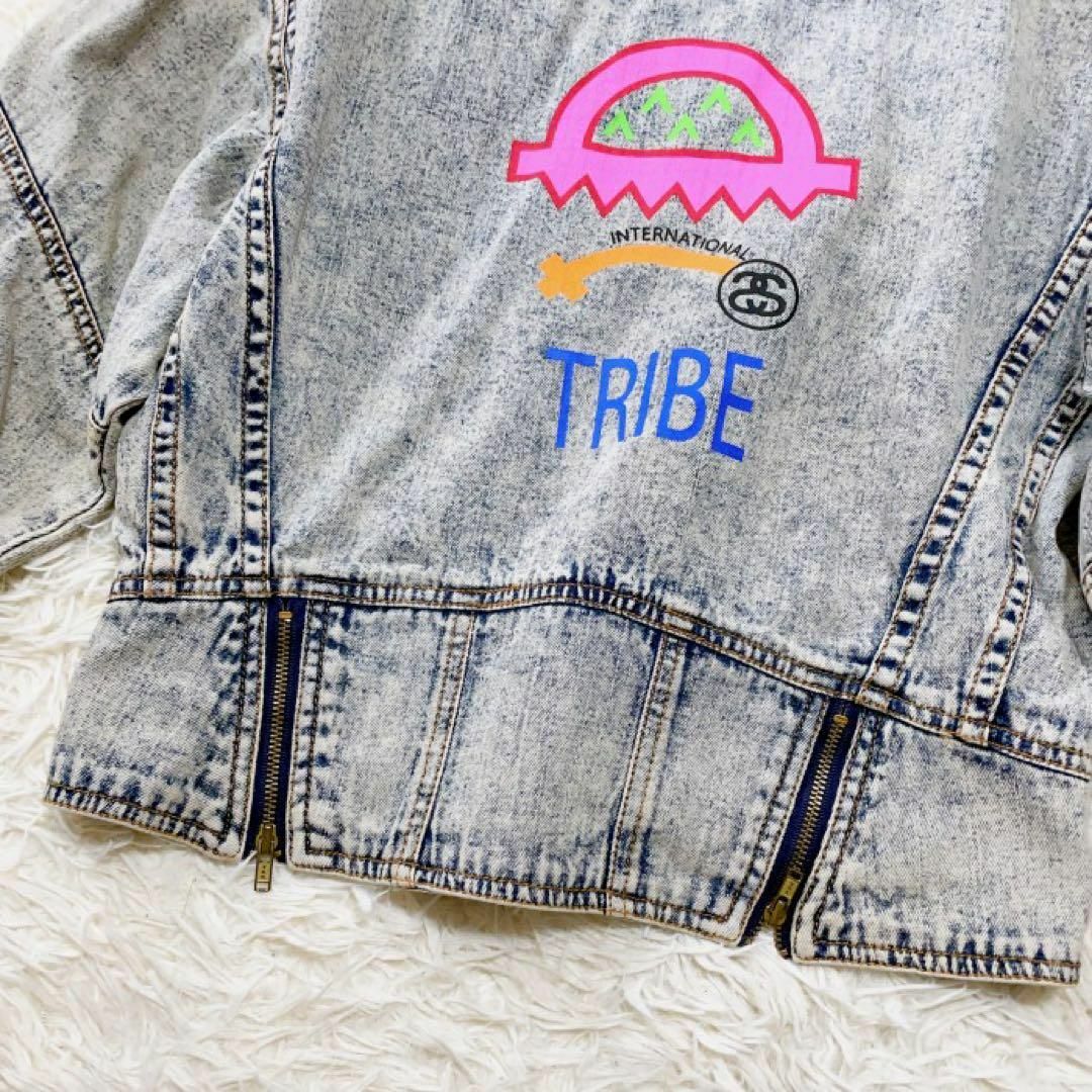 【希少】stussy tribe デニムジャケット プリント M レディース
