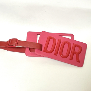 ディオール(Dior)の未使用 ディオール DIORロゴ付き ミラー付きネームタグ チャーム ピンク(キーホルダー)