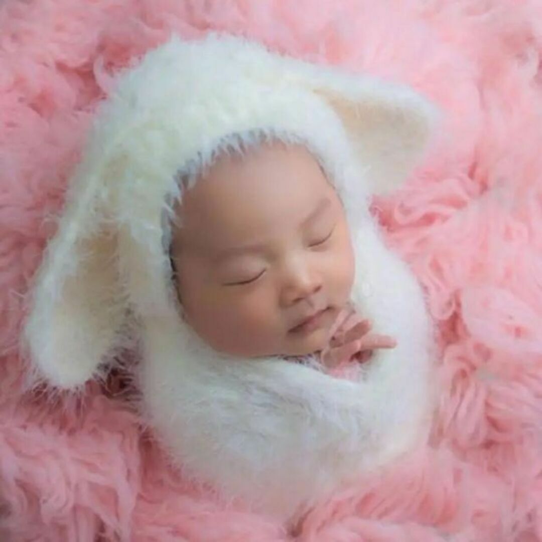 ピンク♪ニューボーンフォト撮影衣装　うさぎのお耳のおくるみ　赤ちゃん　ウサギ