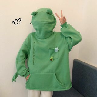 大人気 カエルパーカー フード トレーナー 男女兼用 韓国 オーバー