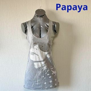 Papaya グレー ゴールドサングラス レディフェイスプリント タンクトップ(タンクトップ)