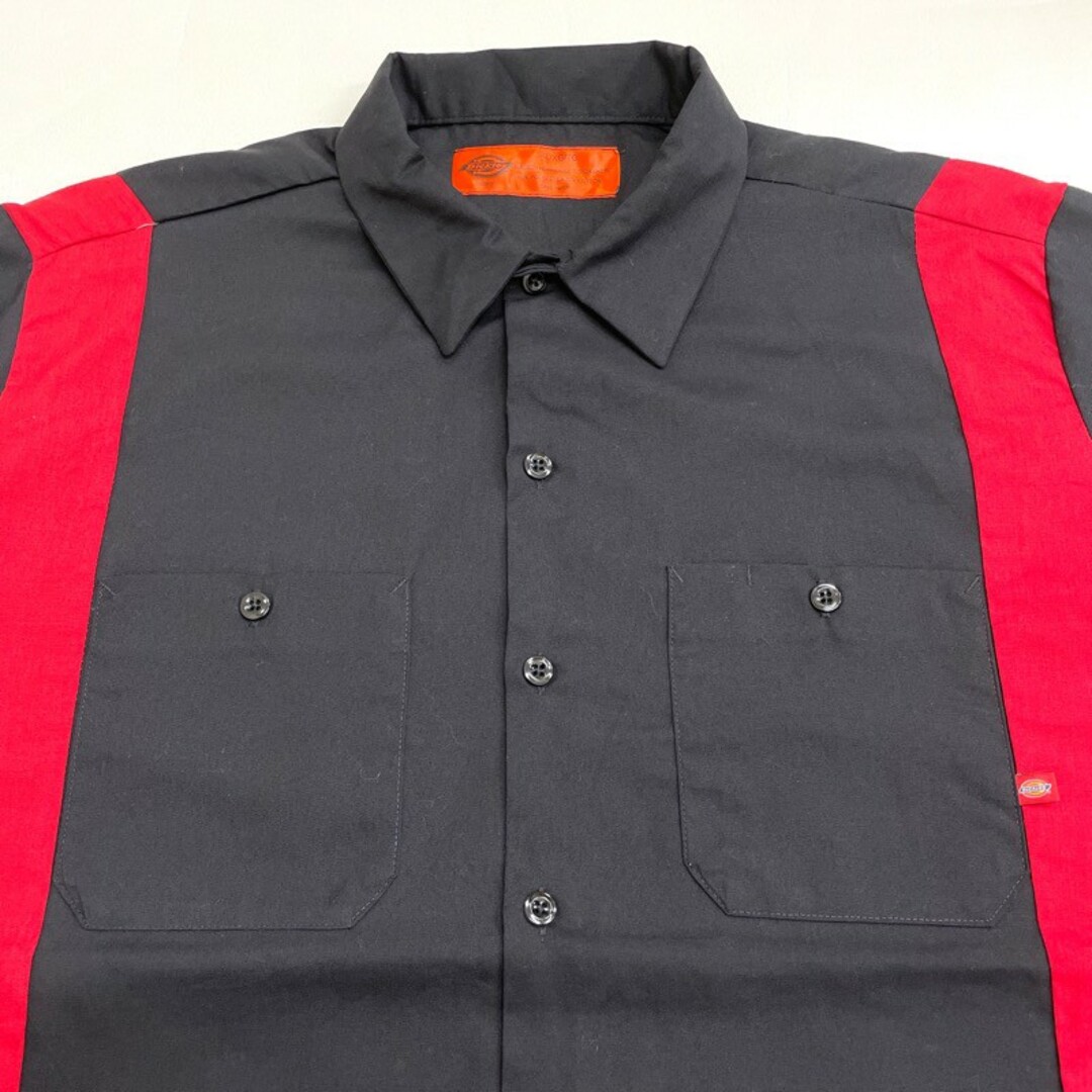 Dickies(ディッキーズ)のUS古着 ディッキーズ Dickies ワークシャツ 半袖 ツートーン サイズ：メンズ XL ビッグサイズ ブラック×レッド【中古】 メンズのトップス(シャツ)の商品写真