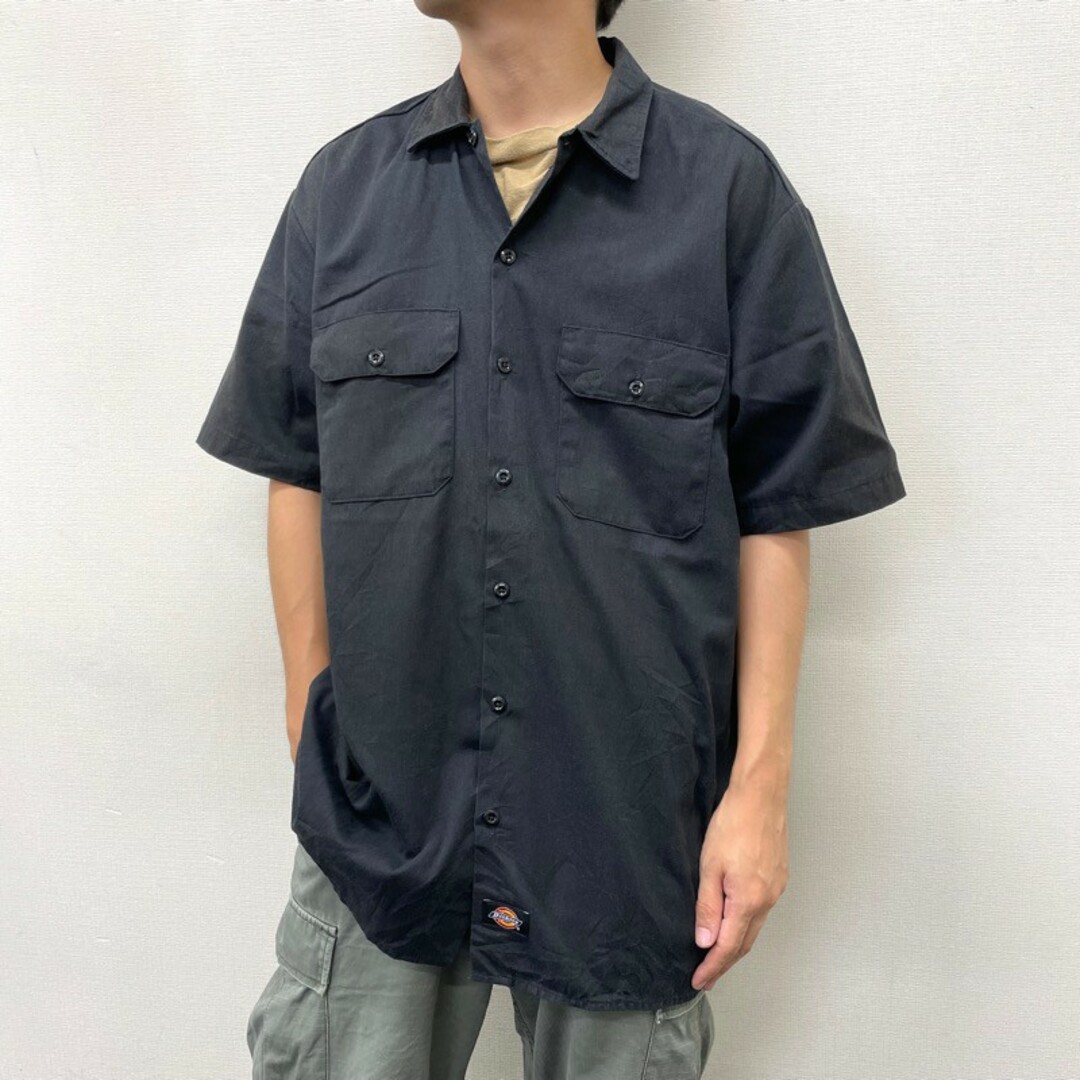 Dickies(ディッキーズ)のUS古着 ディッキーズ Dickies ワークシャツ 半袖 無地 サイズ：メンズ L ブラック【中古】 メンズのトップス(シャツ)の商品写真