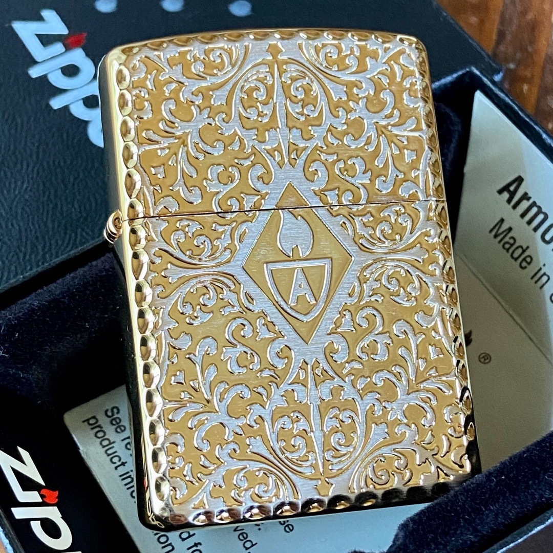 新品 Zippo アーマー 両面 アラベスク ゴールド/シルバー 唐草 ジッポー