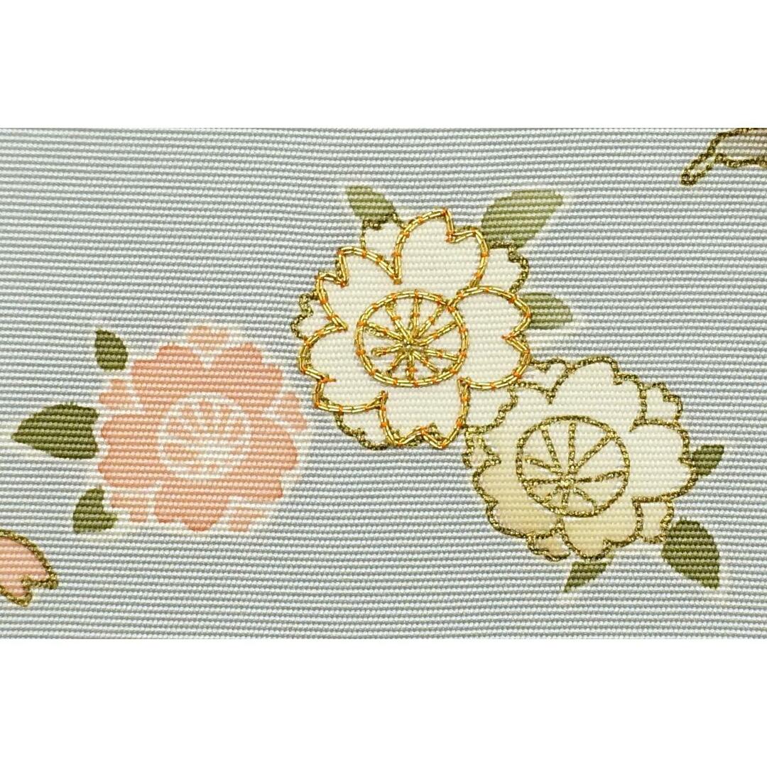 名古屋帯　塩瀬染帯　刺繍入り