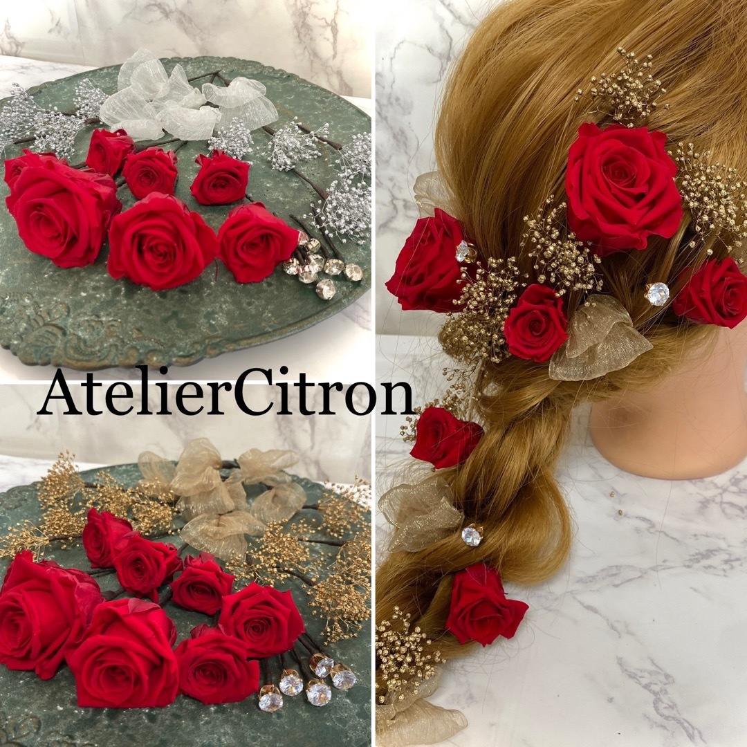 髪飾り 赤薔薇 結婚式 成人式 卒業式 シルバーダイヤ ヘッドドレス