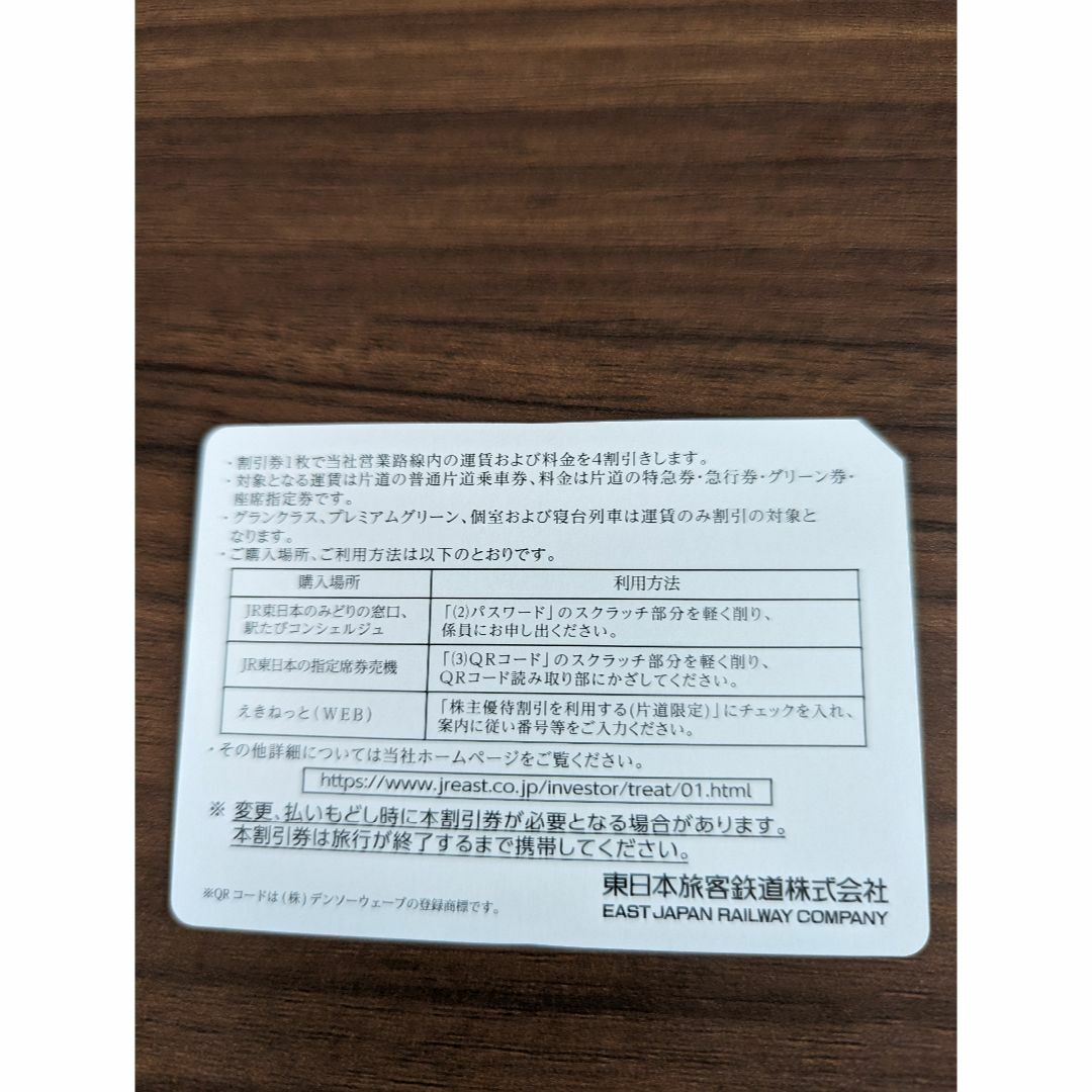 JR東日本株主優待割引券（4割引）２枚