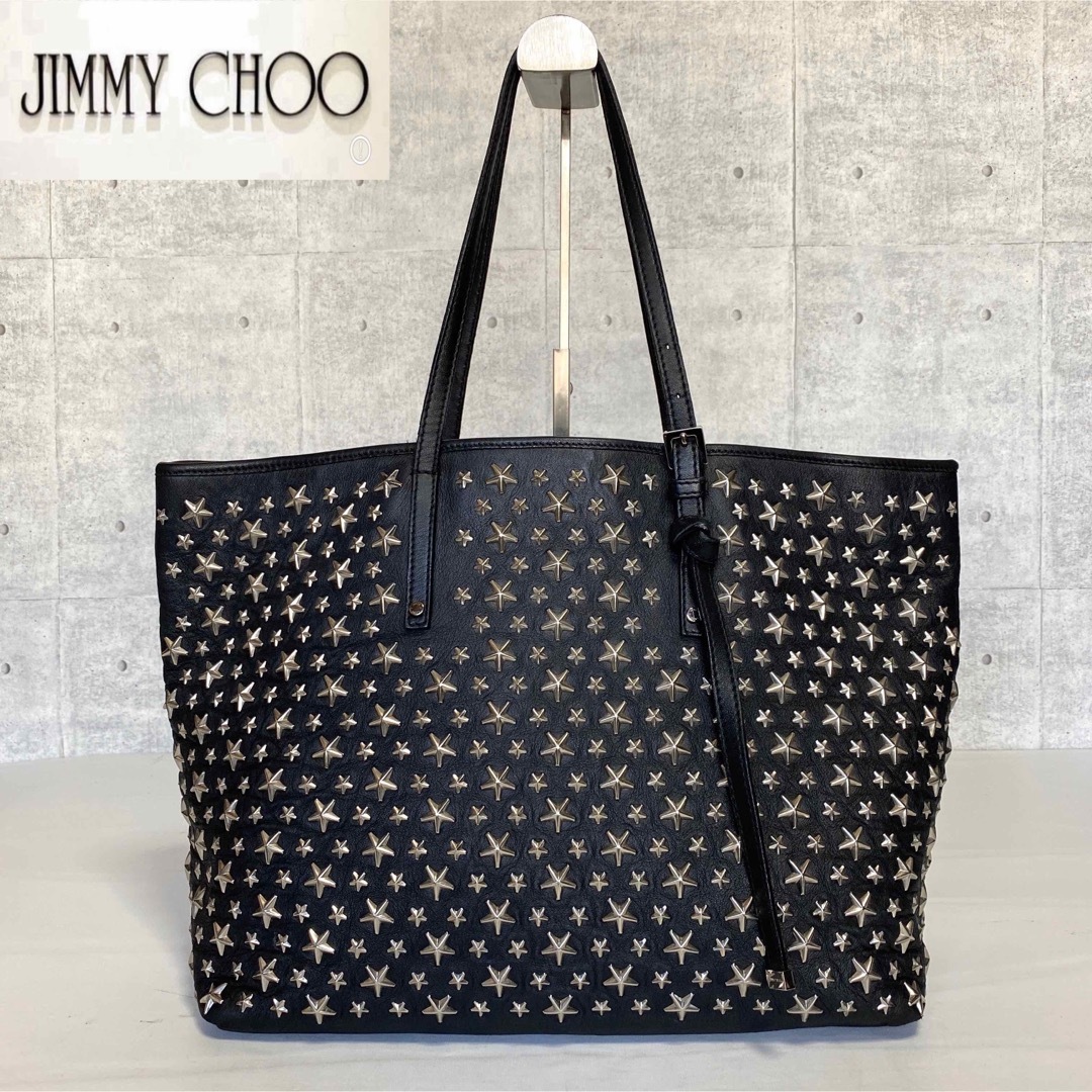 【極美品】JIMMY CHOO SASHA/M BLACK スタッズトートバッグ