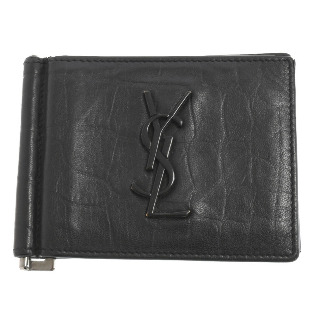 SAINT LAURENT PARIS サンローランパリ YSLロゴ 型押し レザー マネークリップ カードケース ウォレット 二つ折り財布 ブラック 485630