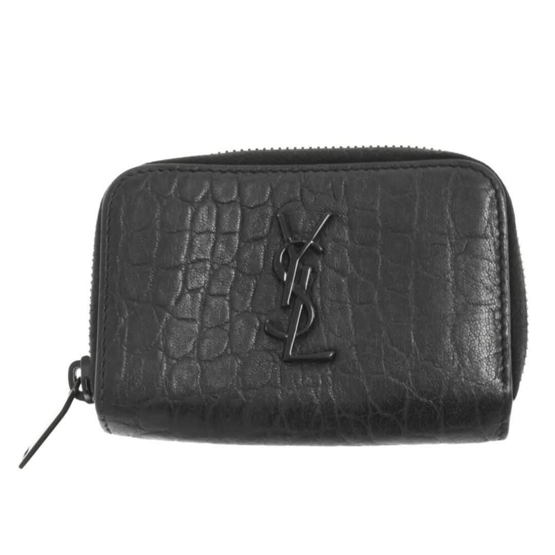 8センチ横幅SAINT LAURENT PARIS サンローランパリ YSL モノグラム グレイン 型押し レザー ラウンドジップ コインケース 財布 ブラック