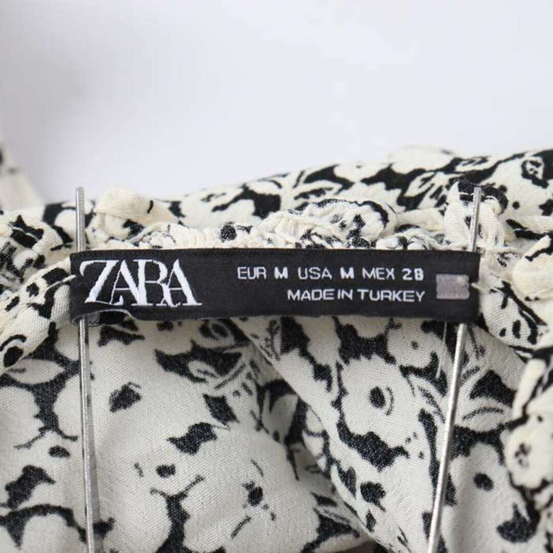 ザラ ロングワンピース 長袖 花柄 モノトーン 黒 白 レディース Mサイズ ホワイト ZARA 1