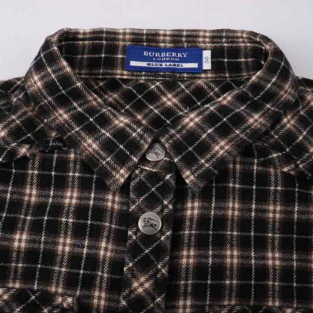 バーバリーブルーレーベル ネルシャツ 長袖 コットン100% チェック トップス レディース 38サイズ ブラウン BURBERRY BLUE  LABEL