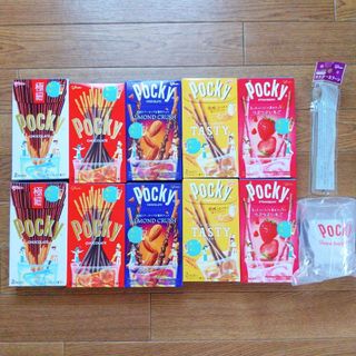 グリコ(グリコ)の非売品 オリジナルコップ&アイスの実マドラースプーン + ポッキー10箱セット(菓子/デザート)