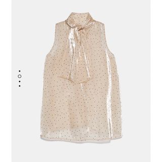 ザラ(ZARA)の【新品 / タグ付き】ZARA | セミシースルー ドット柄 トップス(シャツ/ブラウス(半袖/袖なし))