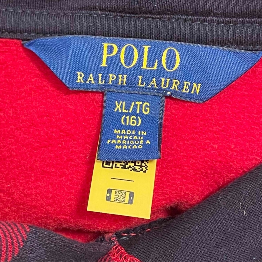 希少◆POLO　ポロラルフローレン　スウェットパーカー　赤チェック　ロゴ刺繍XL
