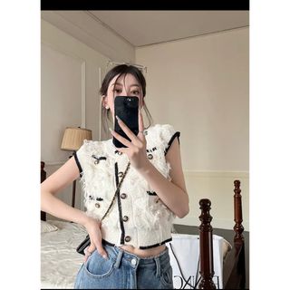 ザラ(ZARA)の韓国　フェザー　トップス　ノースリーブ　チェウォン　ive dholic h&m(カットソー(半袖/袖なし))