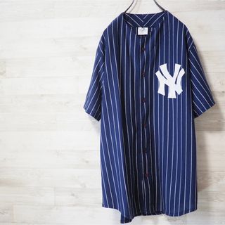 MAJESTIC×YANKEES USA製ベースボールシャツ-Navy/L