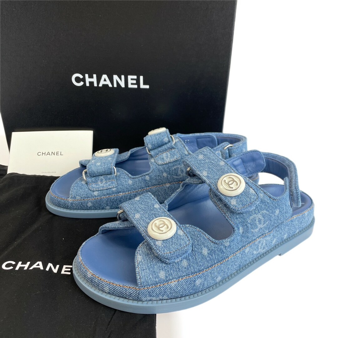 CHANEL(シャネル)の23SS 最新作 激レア 完売 シャネル デニム　フットヘッド サンダル　36 レディースの靴/シューズ(サンダル)の商品写真