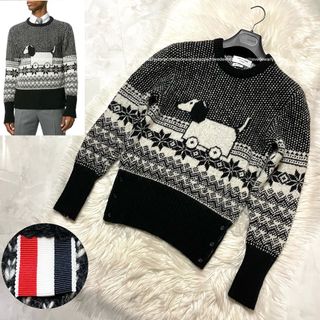 トムブラウン(THOM BROWNE)の本物 美品 トムブラウン 結晶 ドッグ デザイン セーター 黒 白 0 (ニット/セーター)