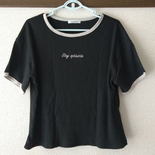 シマムラ(しまむら)の【美品】しまむら 半袖リブカットソー Ｌサイズ ブラック(カットソー(半袖/袖なし))