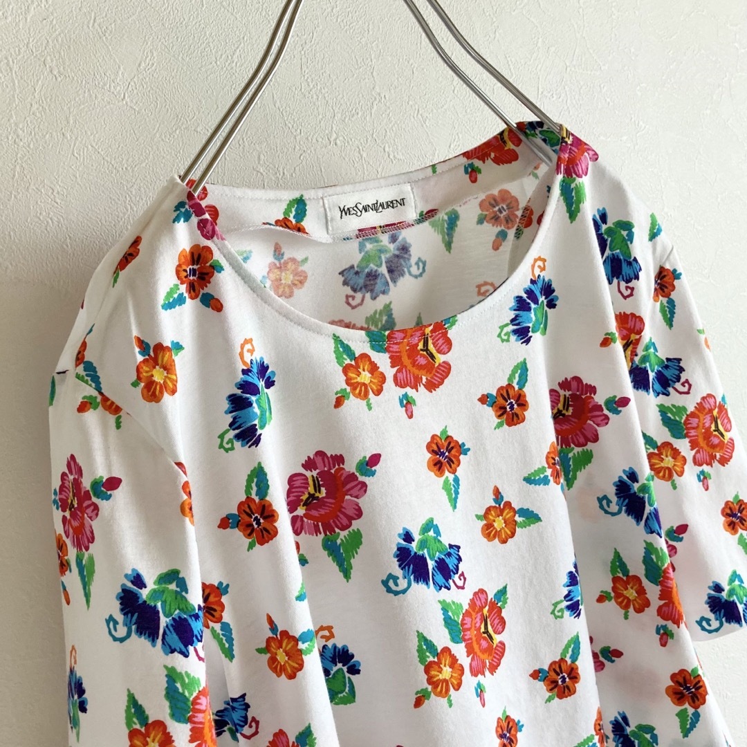 ビンテージ イヴサンローラン 花柄 Tシャツ 半袖 カットソー M ホワイト | フリマアプリ ラクマ