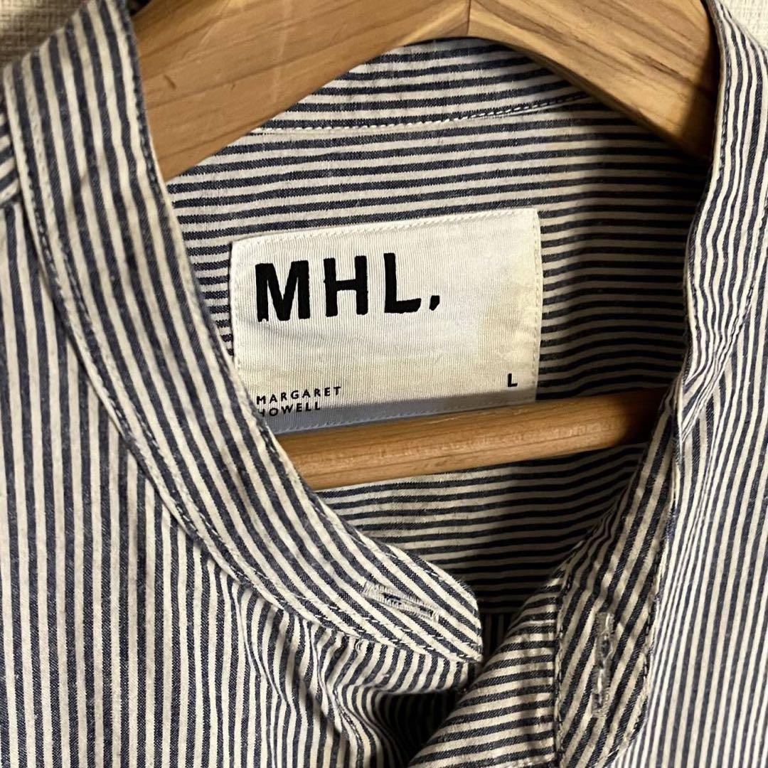 MHL マーガレットハウエル メンズ 襟なしシャツ ストライプ Lサイズ