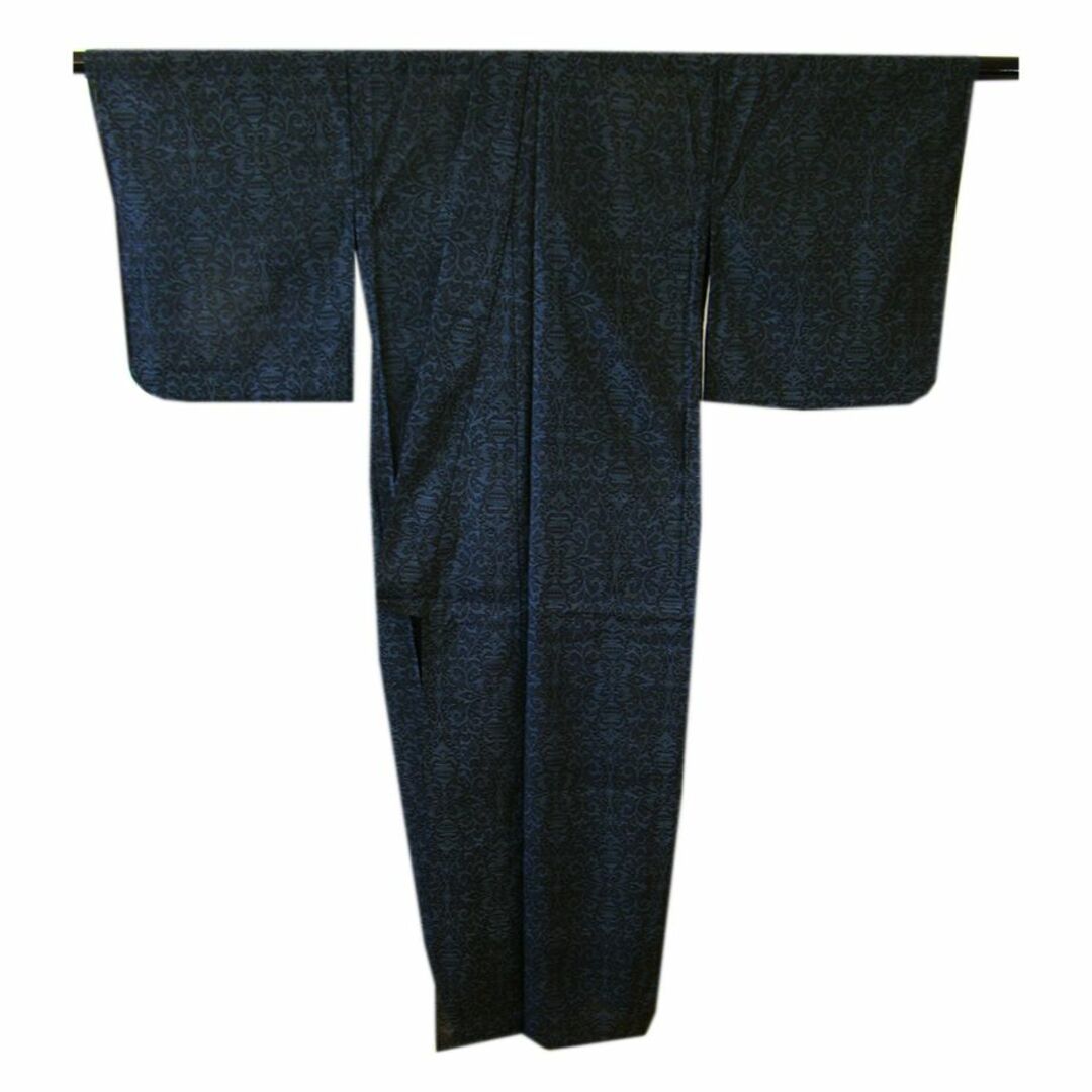 縁」152cm~158cm 夏物 身幅広め 黒地 本場夏大島紬 正絹 U968
