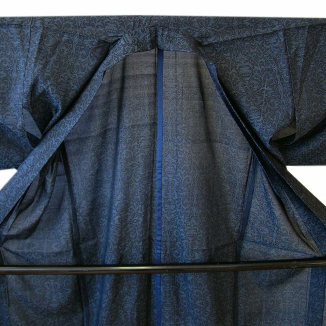 縁」152cm~158cm 夏物 身幅広め 黒地 本場夏大島紬 正絹 U968