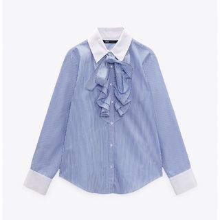 ザラ(ZARA)のZARA ストライプ　ボウタイリボン　フリルブラウス(シャツ/ブラウス(長袖/七分))