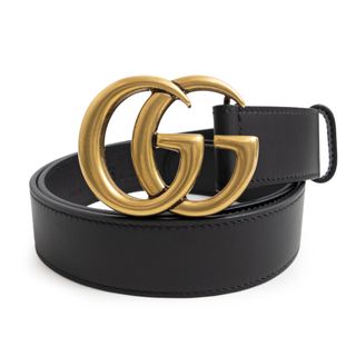 グッチ(Gucci)のグッチ GGマーモント ダブルG バックル ベルト 80／32 レザー ブラック 黒 アンティークゴールド金具 414516 GUCCI（新品・未使用品）(ベルト)