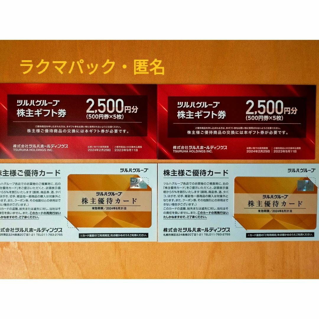 ツルハ　株主優待　ツルハドラッグ　2セット　500円分とカード2枚