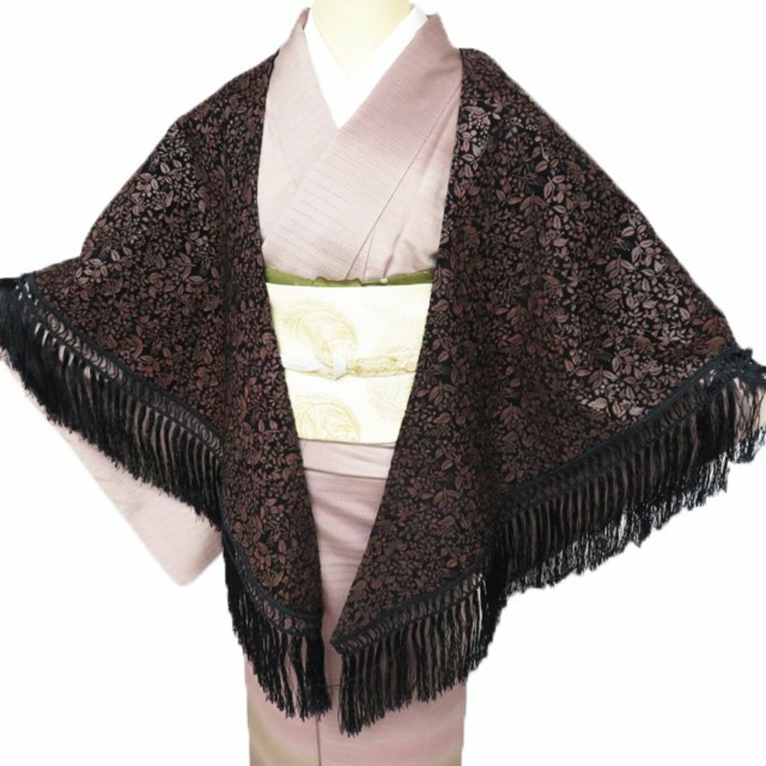 三角ショール 和装小物 未使用 印傳 印伝 革 黒色 茶色 きもの北條