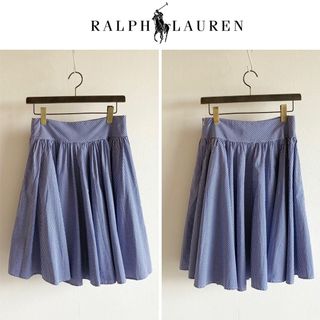 ラルフローレン(Ralph Lauren)のラルフローレン スポーツ ギンガムチェック ギャザー フレア スカート ブルー(ひざ丈スカート)