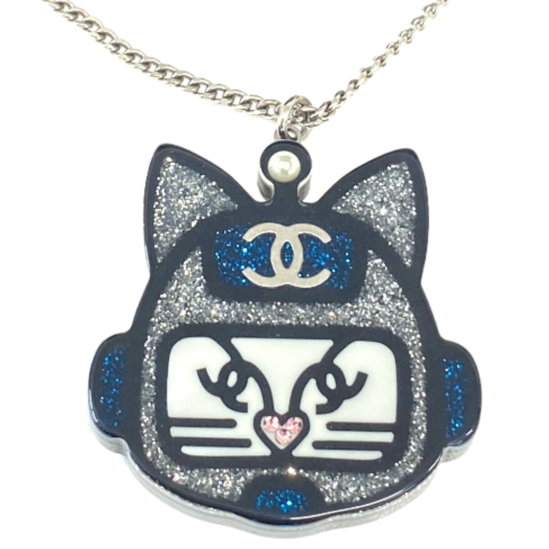 約46cm表記サイズCHANEL シャネル ネックレス・チョーカー ココマーク 猫モチーフ ラメ 17S ロボット猫 ブラック シルバー  tdc-001378-4d