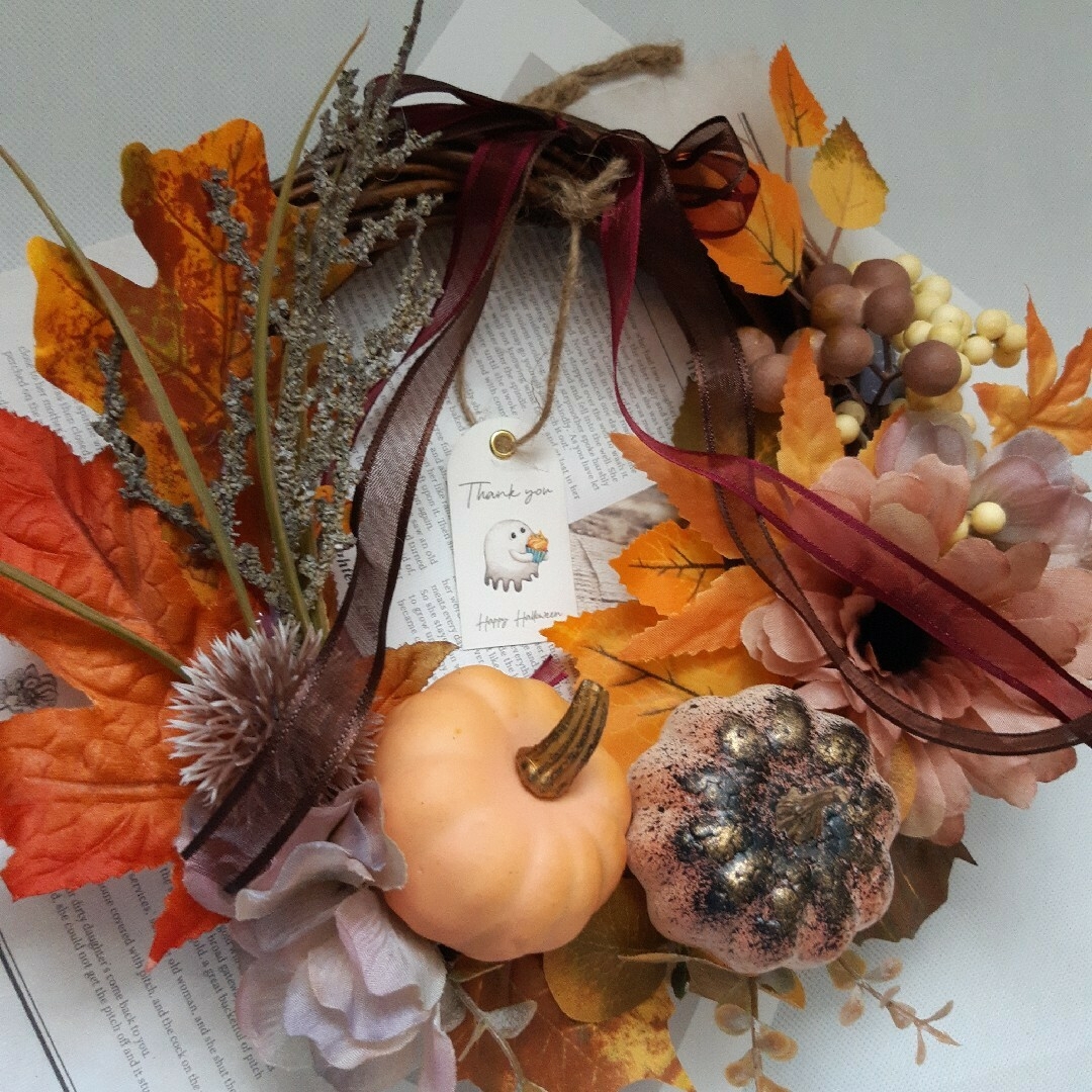 大人可愛いハロウィンリース♪アーティフィシャルフラワーリース♪