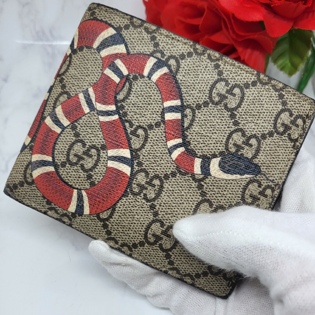 Gucci - 【美品】 GUCCI グッチ 2つ折り財布 財布 スネーク 蛇 GG