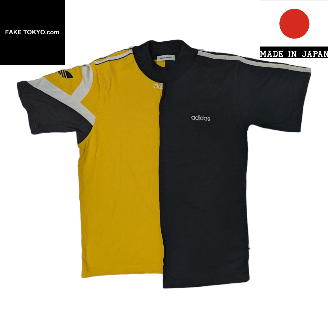 トップスFAKE TOKYO ブラック イエロー 半袖Tシャツ adidas