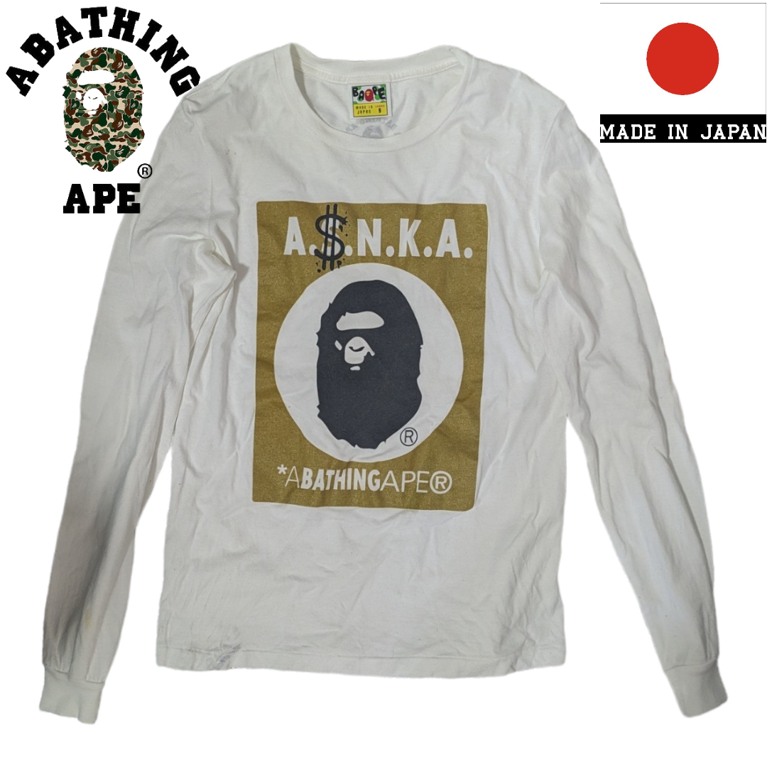 A BATHING APE A.$.N.K.A. ホワイト 長袖Tシャツ | フリマアプリ ラクマ