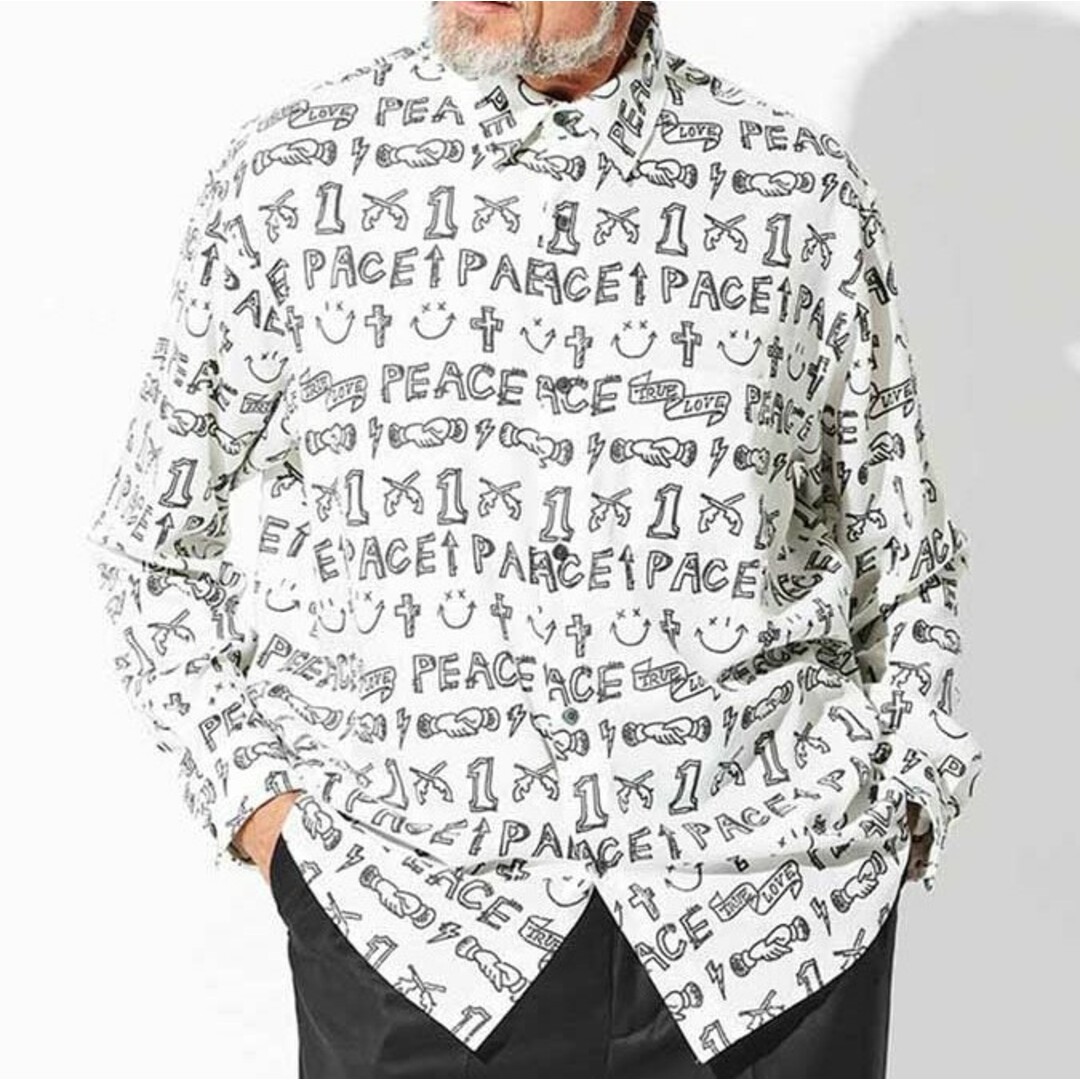 roarguns(ロアーガンズ)のroarguns ロアーガンズ 23SS 日本製 GRAFFITI PRINT SHIRT グラフィックプリントシャツ 23SGS-03 2 WHITE 長袖 roar ロアー HANDDRAWN 落書き トップス【中古】【roarguns】 メンズのトップス(シャツ)の商品写真