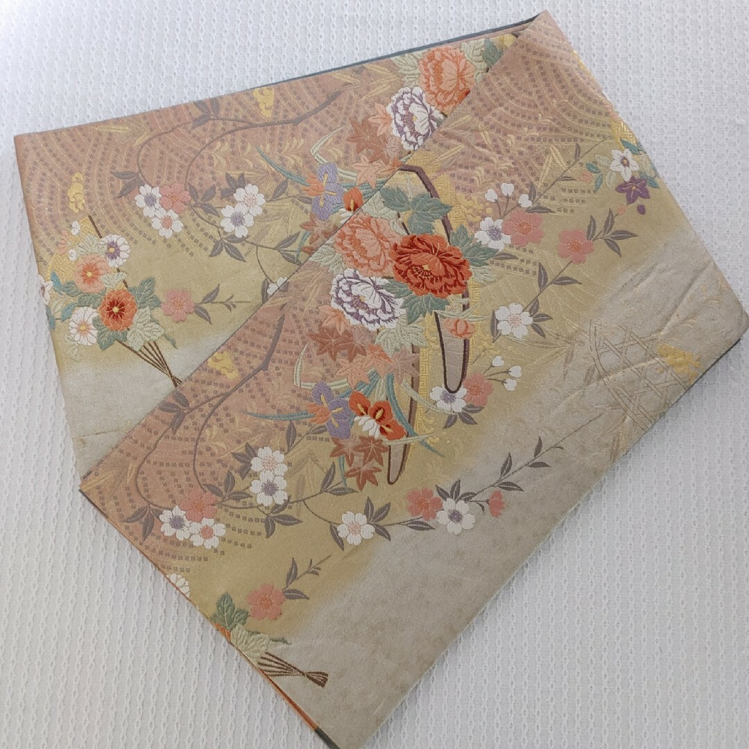 袋帯　最高級正絹　本金箔　花鳥柄　花菱鴛鴦　金糸銀糸豪華刺繍　結婚式・祝い事