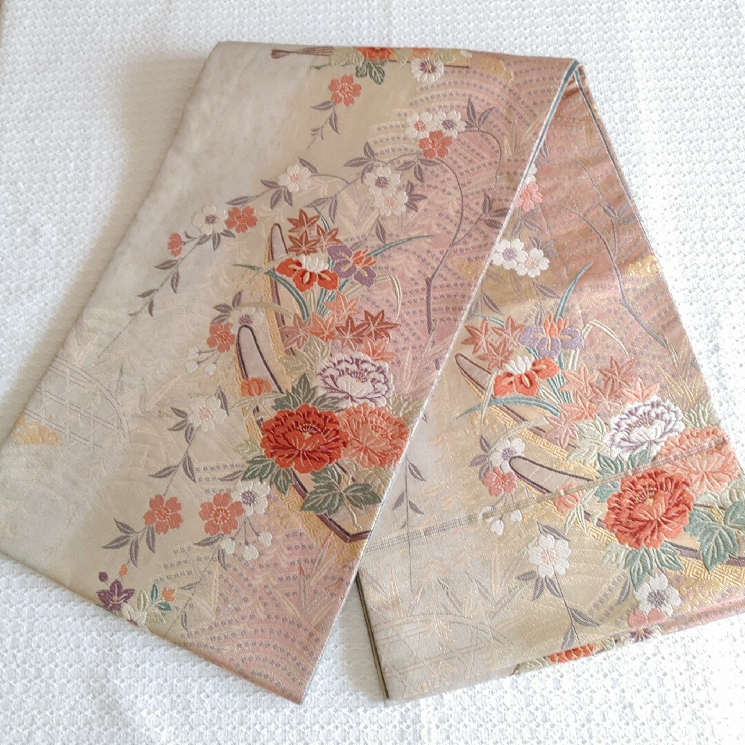 〈美品〉袋帯　金糸　銀糸　刺繍　正絹　花柄